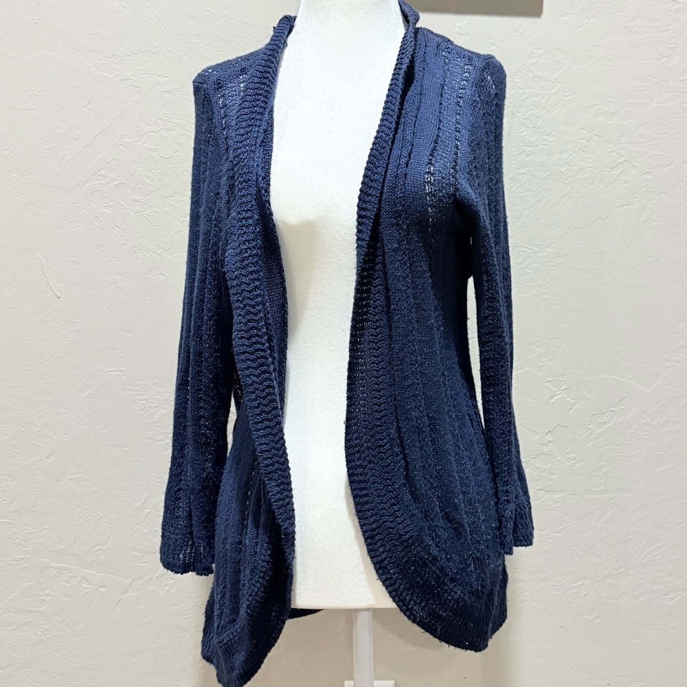 ❤️ Dana Buchman Navy Open Knit Cardigan Sweater L
